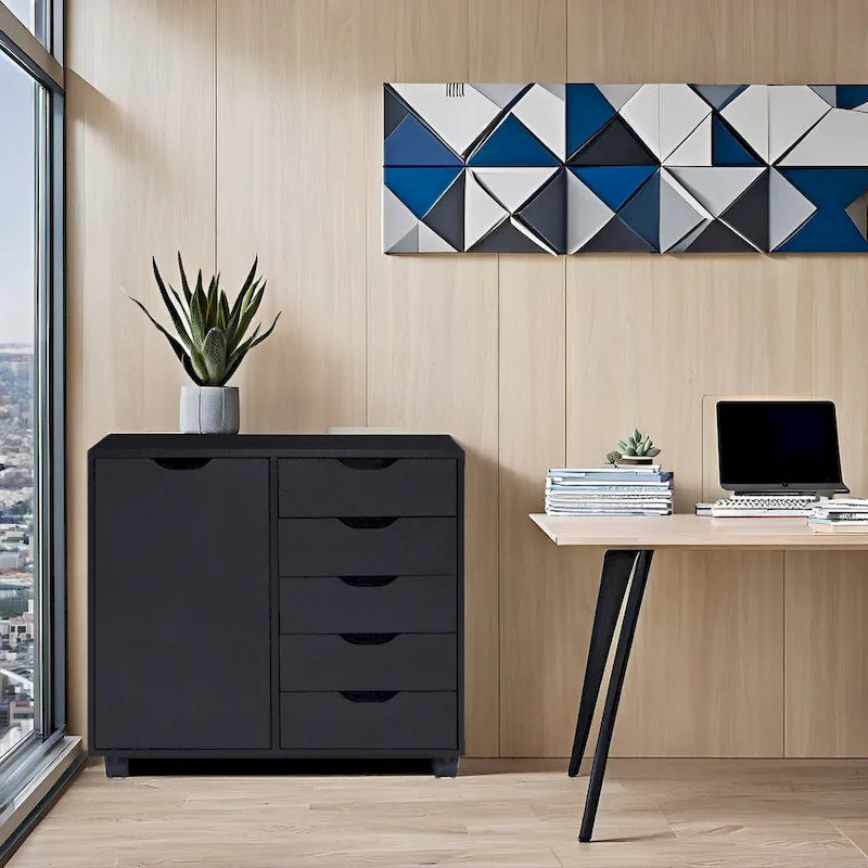 Meuble de rangement de bureau en bois à 5 tiroirs avec étagère supplémentaire et mobilité à 360° pour une organisation sans effort