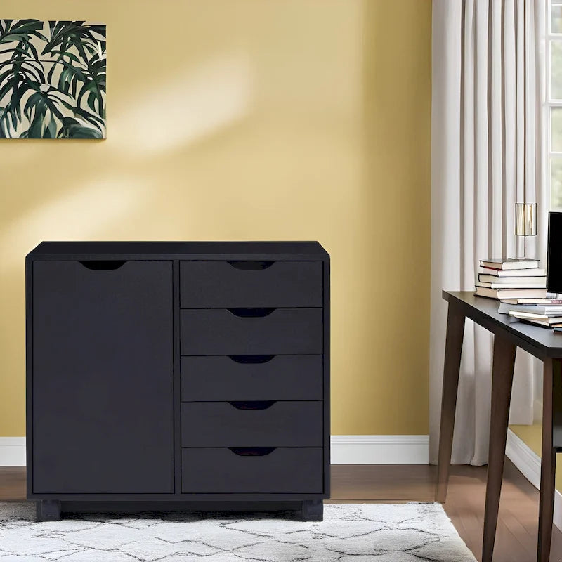 Meuble de rangement de bureau en bois à 5 tiroirs avec étagère supplémentaire et mobilité à 360° pour une organisation sans effort