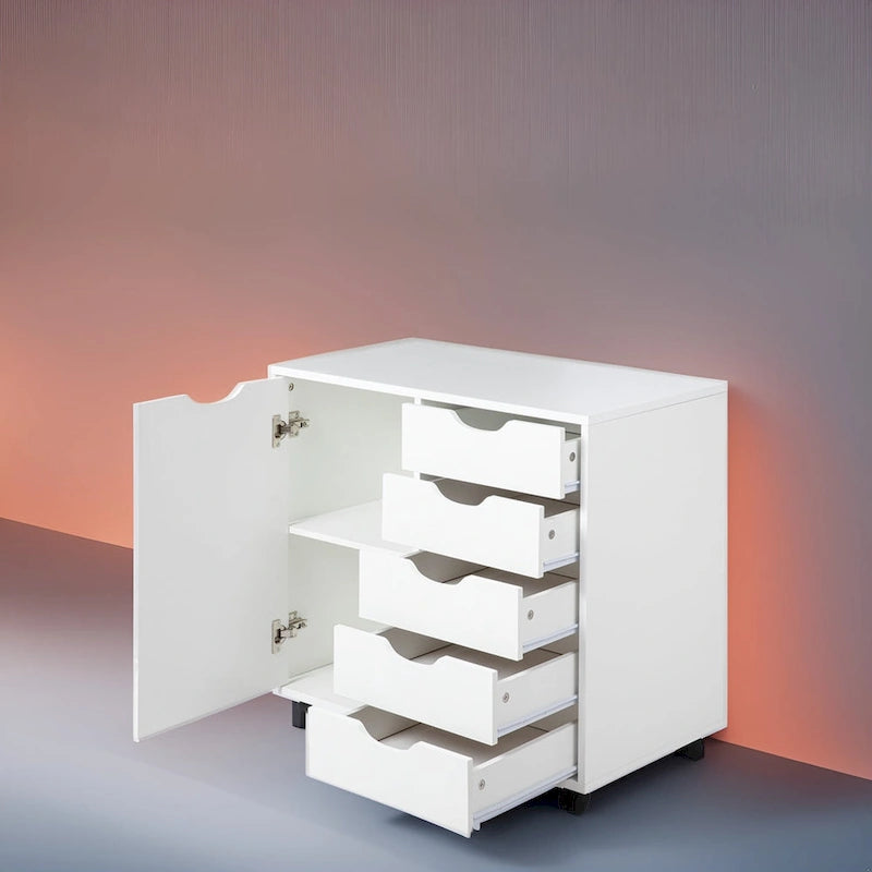 Meuble de rangement de bureau en bois à 5 tiroirs avec étagère supplémentaire et mobilité à 360° pour une organisation sans effort