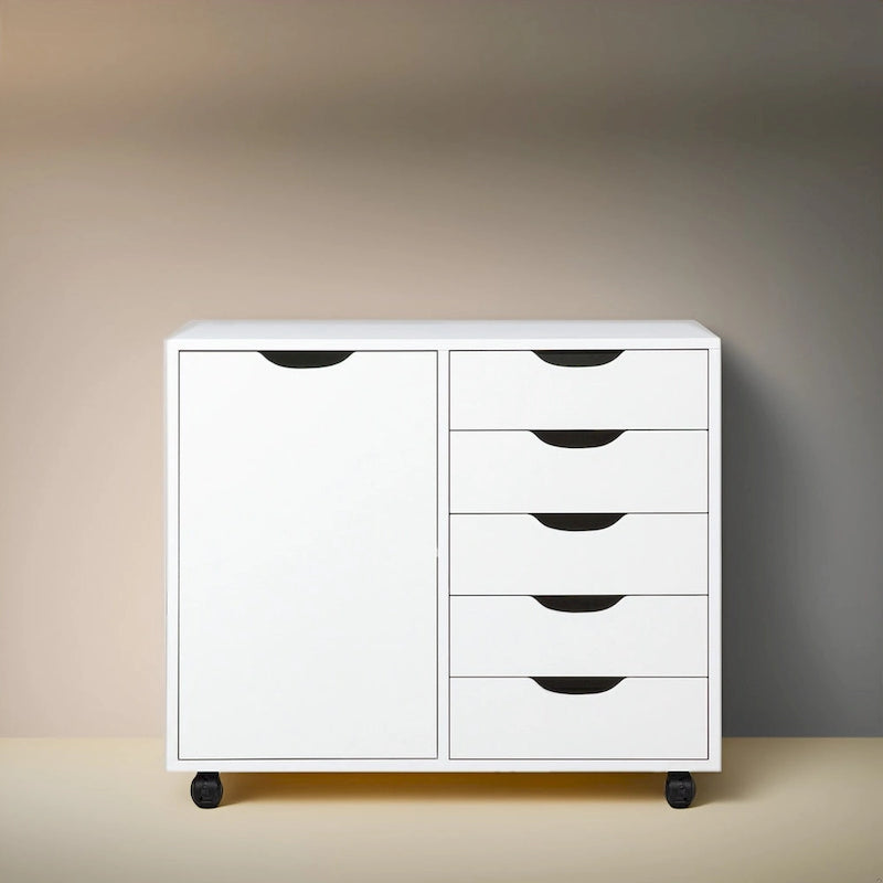 Meuble de rangement de bureau en bois à 5 tiroirs avec étagère supplémentaire et mobilité à 360° pour une organisation sans effort