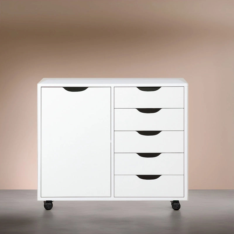 Meuble de rangement de bureau en bois à 5 tiroirs avec étagère supplémentaire et mobilité à 360° pour une organisation sans effort