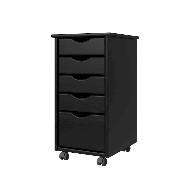 Desserte roulante Original, bois massif, 4 plus 1 tiroir, étroite, noire