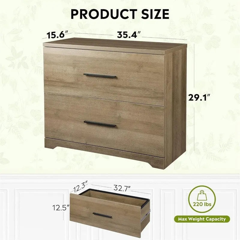 Classeur latéral en bois à 2 tiroirs - 15,75P x 35,43L x 29,37H