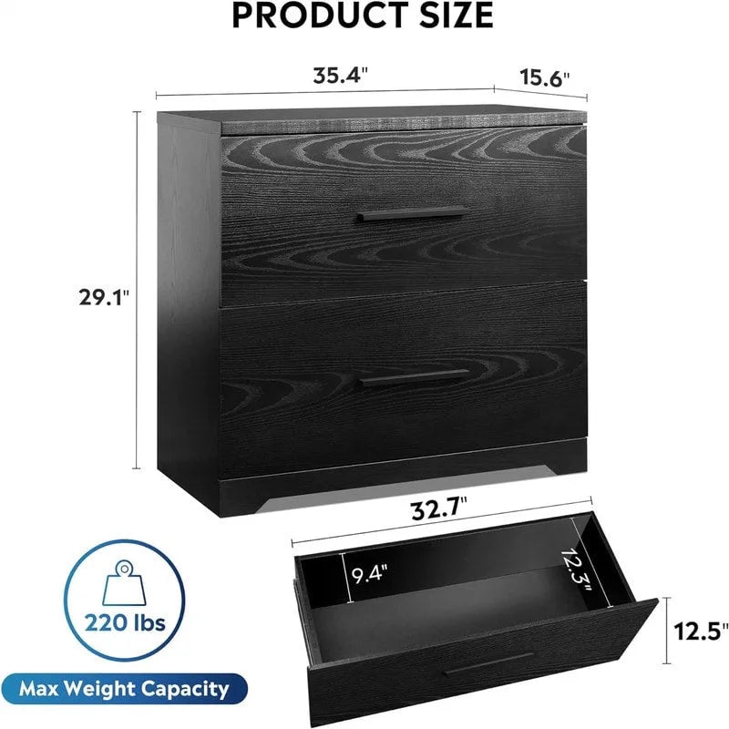 Classeur latéral en bois à 2 tiroirs - 15,75P x 35,43L x 29,37H