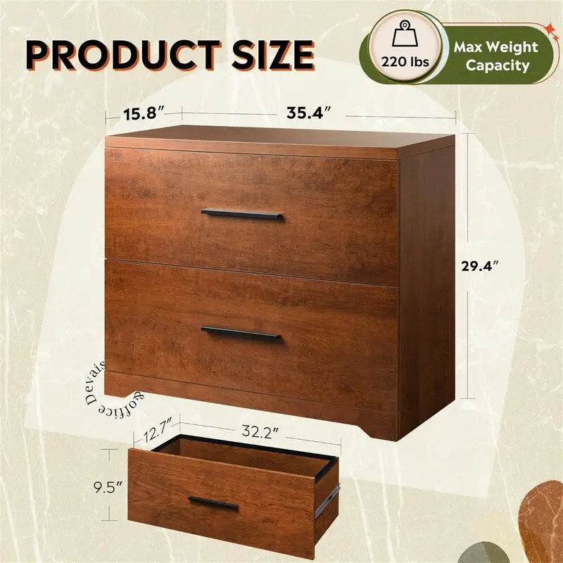 Classeur latéral en bois à 2 tiroirs - 15,75P x 35,43L x 29,37H
