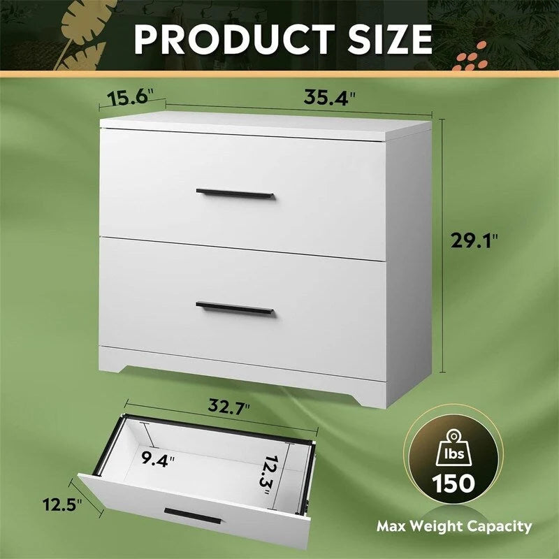 Classeur latéral en bois à 2 tiroirs - 15,75P x 35,43L x 29,37H