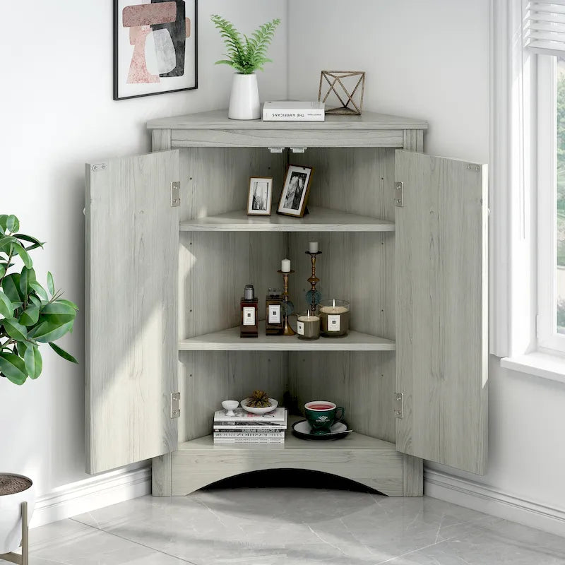 Meuble de rangement d'angle pour salle de bain avec étagères réglables