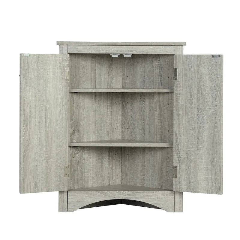 Meuble de rangement d'angle pour salle de bain avec étagères réglables