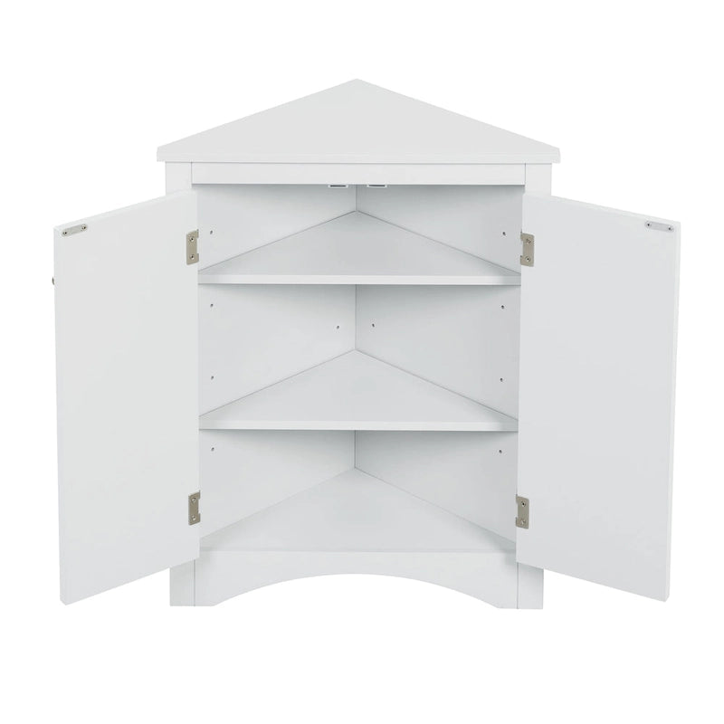 Meuble de rangement d'angle pour salle de bain avec étagères réglables