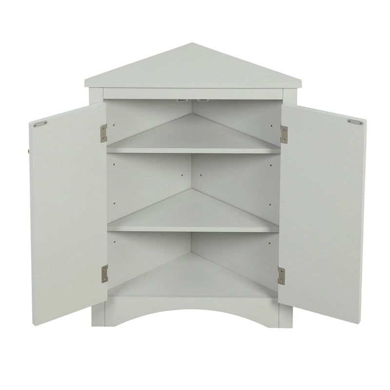 Meuble de rangement d'angle pour salle de bain avec étagères réglables