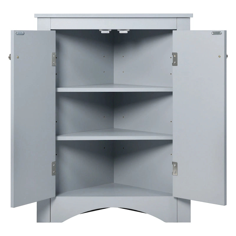 Meuble de rangement d'angle pour salle de bain avec étagères réglables