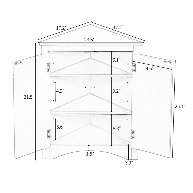 Meuble de rangement d'angle pour salle de bain avec étagères réglables