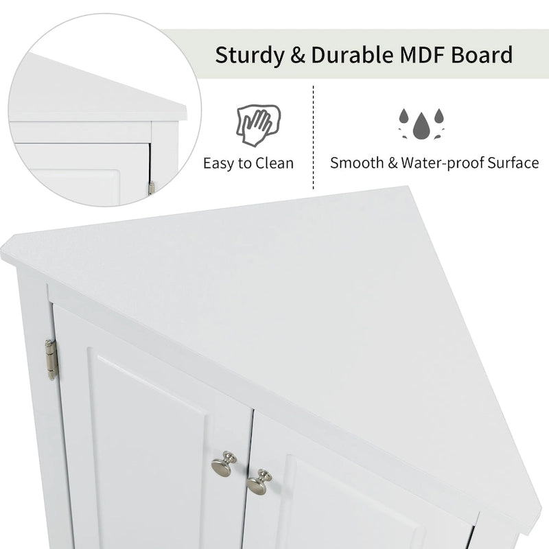 Meuble de rangement d'angle pour salle de bain avec étagères réglables