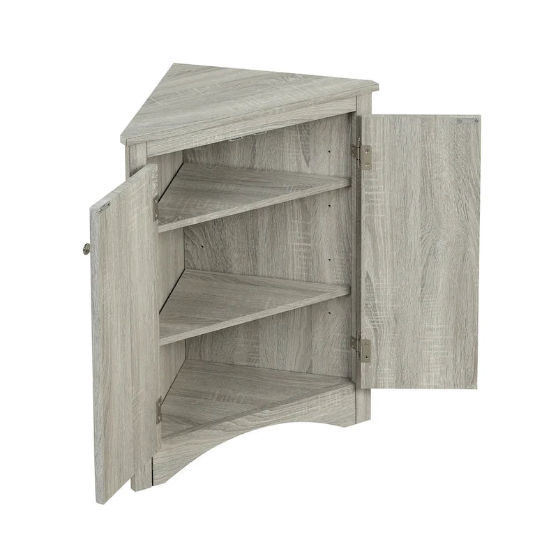 Meuble de rangement d'angle pour salle de bain avec étagères réglables