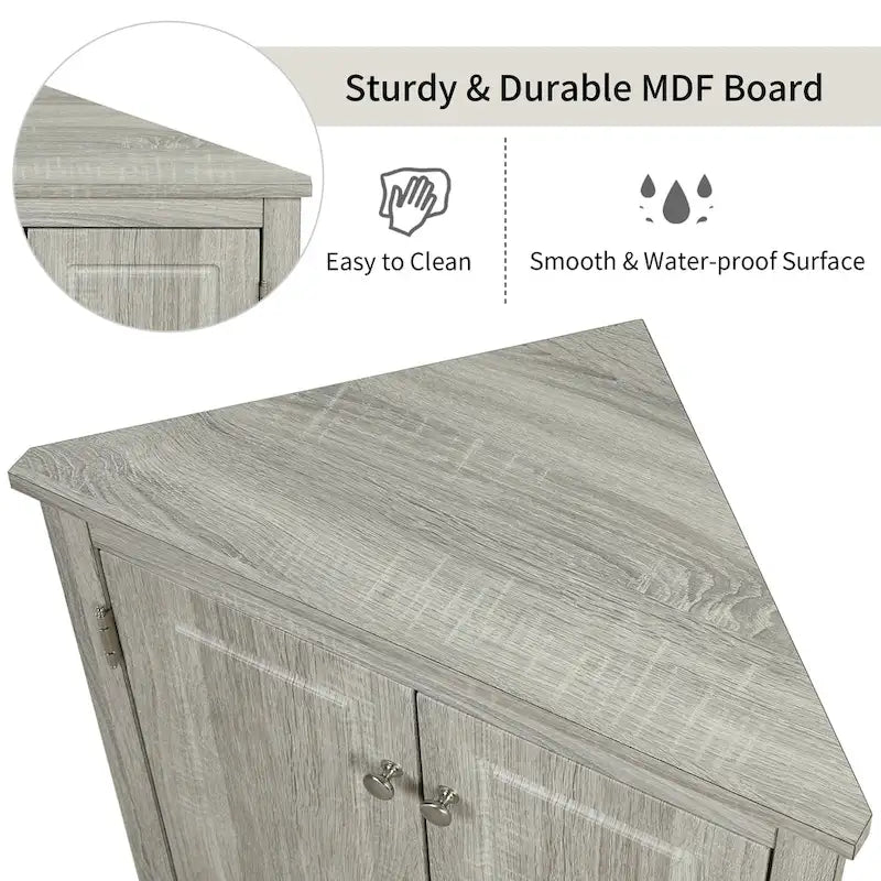 Meuble de rangement d'angle pour salle de bain avec étagères réglables