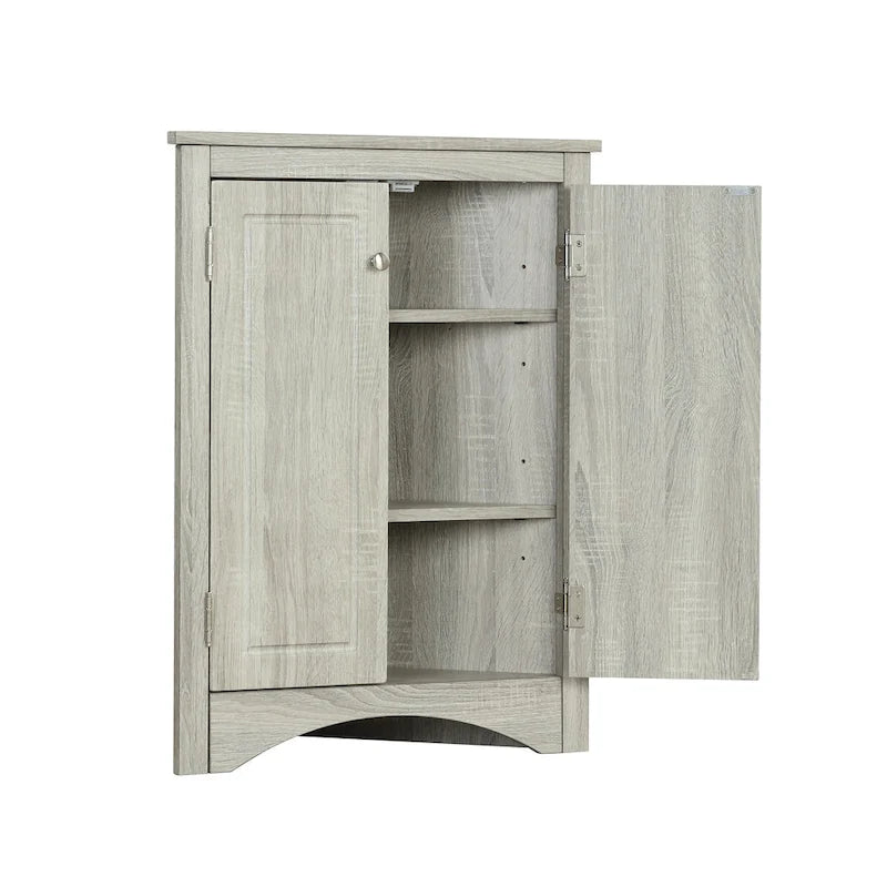 Meuble de rangement d'angle pour salle de bain avec étagères réglables