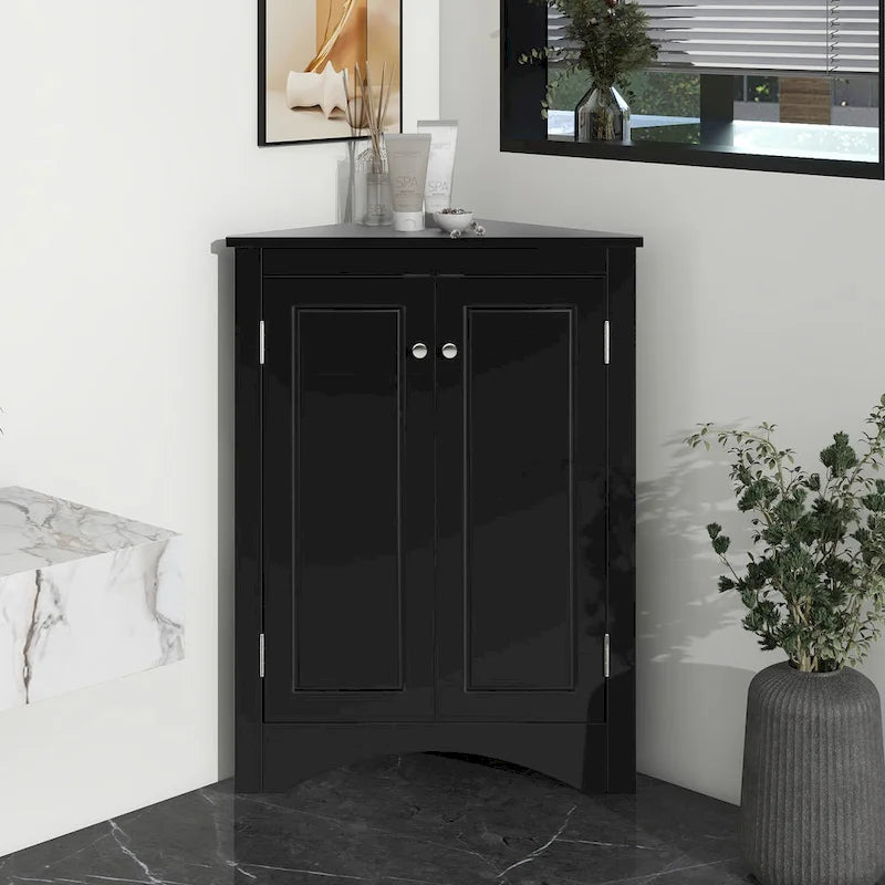 Meuble de rangement d'angle pour salle de bain avec étagères réglables