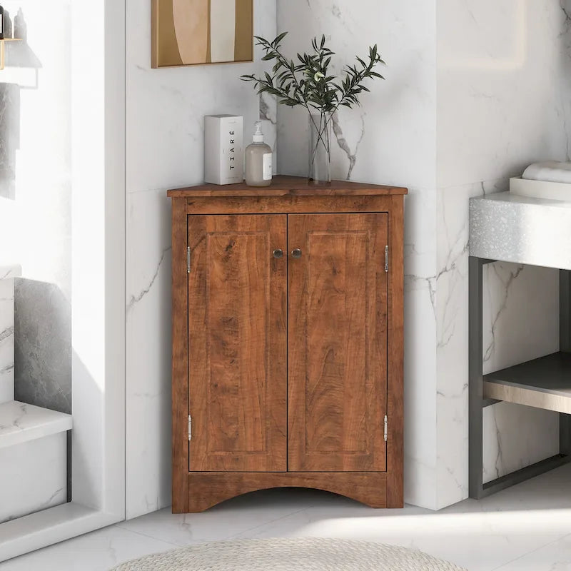 Meuble de rangement d'angle pour salle de bain avec étagères réglables