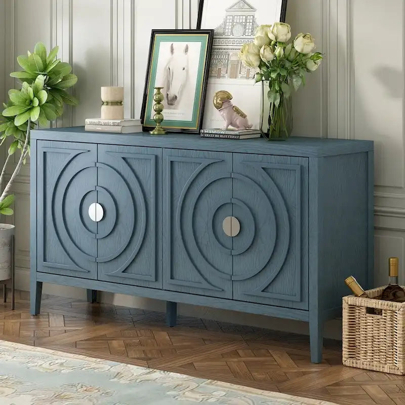 Porte d'armoire avec rainure circulaire et poignée de porte ronde en métal - N/A