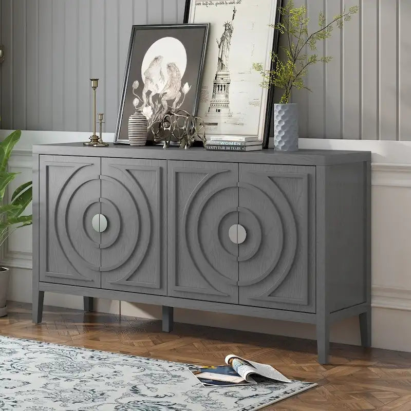 Porte d'armoire avec rainure circulaire et poignée de porte ronde en métal - N/A