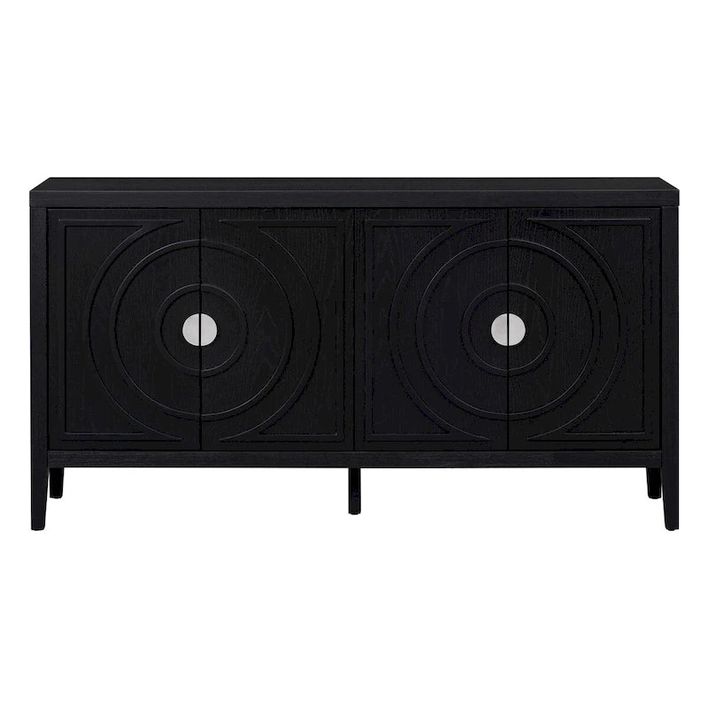 Porte d'armoire avec rainure circulaire et poignée de porte ronde en métal - N/A