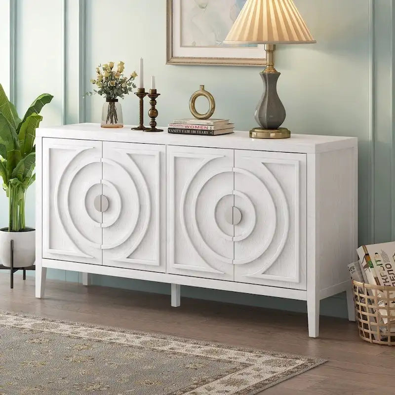 Porte d'armoire avec rainure circulaire et poignée de porte ronde en métal - N/A