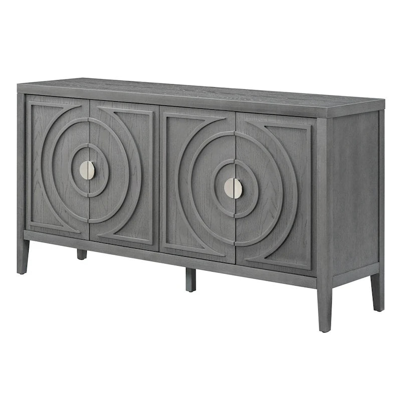 Porte d'armoire avec rainure circulaire et poignée de porte ronde en métal - N/A