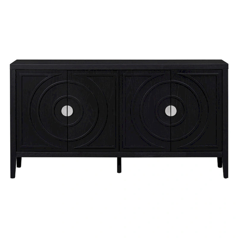 Porte d'armoire avec rainure circulaire et poignée de porte ronde en métal - N/A