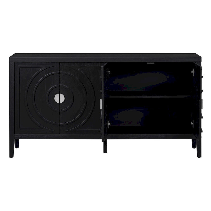 Porte d'armoire avec rainure circulaire et poignée de porte ronde en métal - N/A