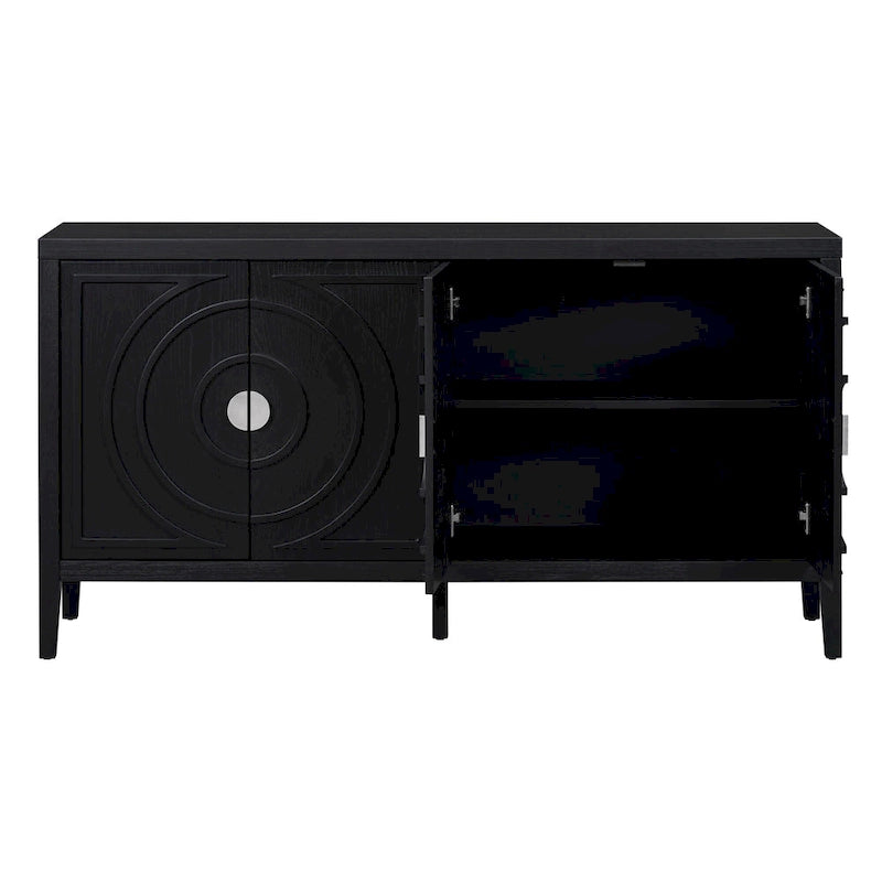 Porte d'armoire avec rainure circulaire et poignée de porte ronde en métal - N/A
