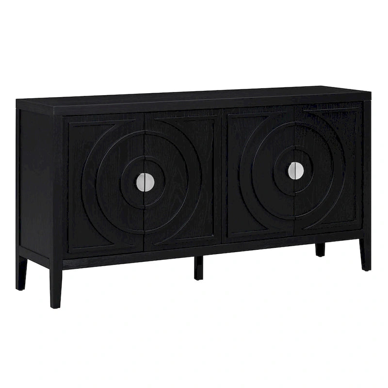 Porte d'armoire avec rainure circulaire et poignée de porte ronde en métal - N/A