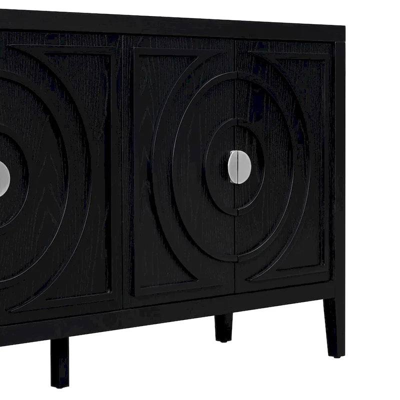 Porte d'armoire avec rainure circulaire et poignée de porte ronde en métal - N/A