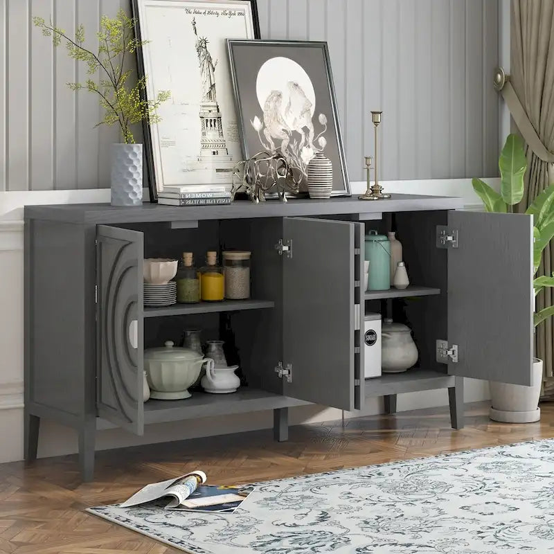 Porte d'armoire avec rainure circulaire et poignée de porte ronde en métal - N/A