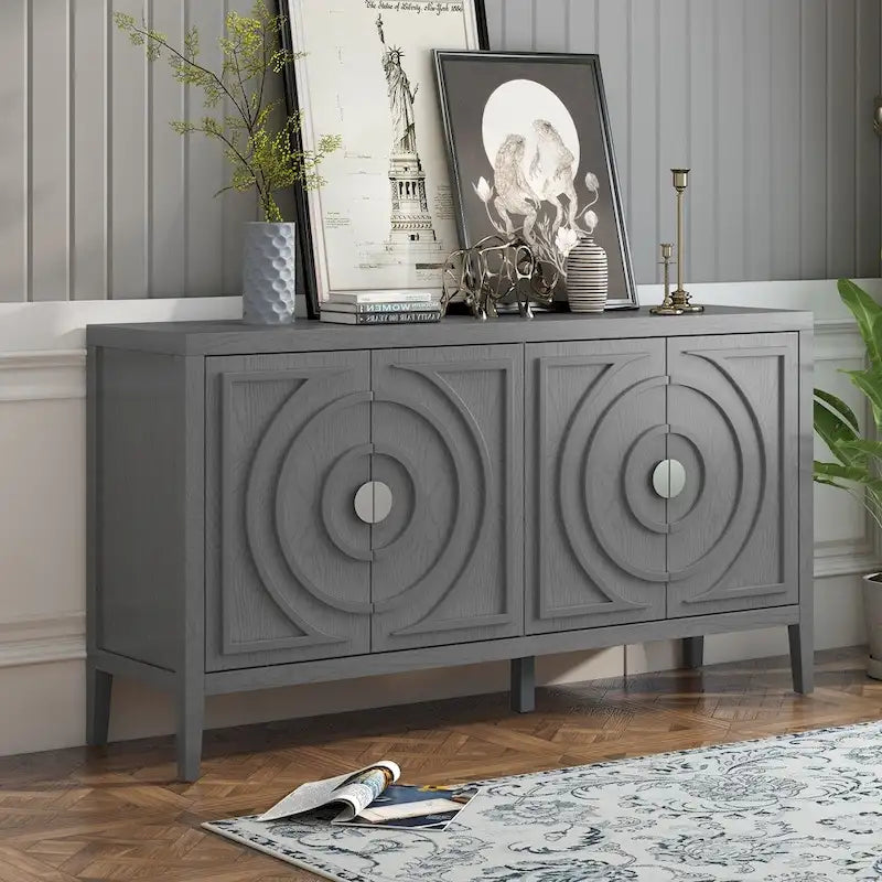 Porte d'armoire avec rainure circulaire et poignée de porte ronde en métal - N/A