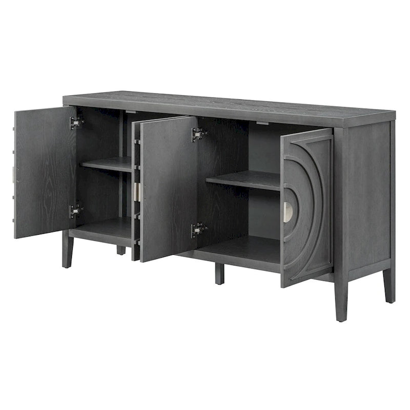 Porte d'armoire avec rainure circulaire et poignée de porte ronde en métal - N/A