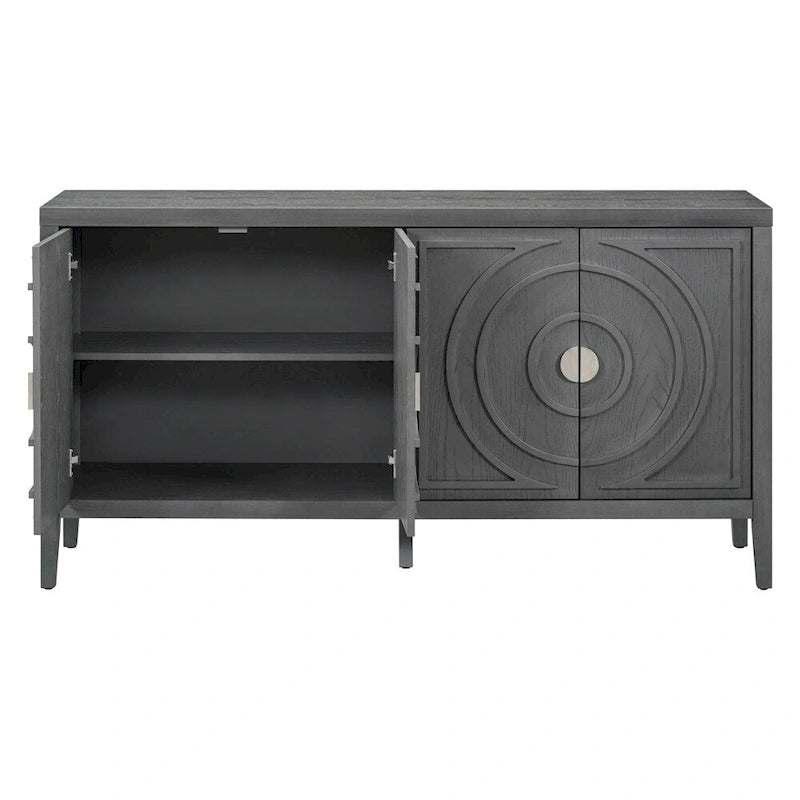 Porte d'armoire avec rainure circulaire et poignée de porte ronde en métal - N/A