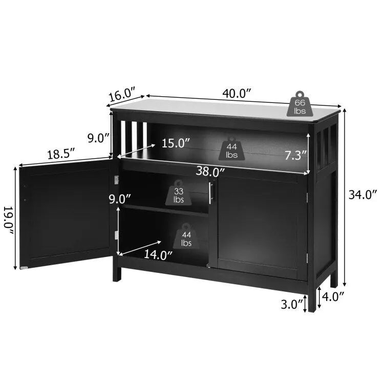 Buffet de cuisine avec 2 portes et étagère - 101,6 x 40,6 x 86,4 cm (L x l x H)