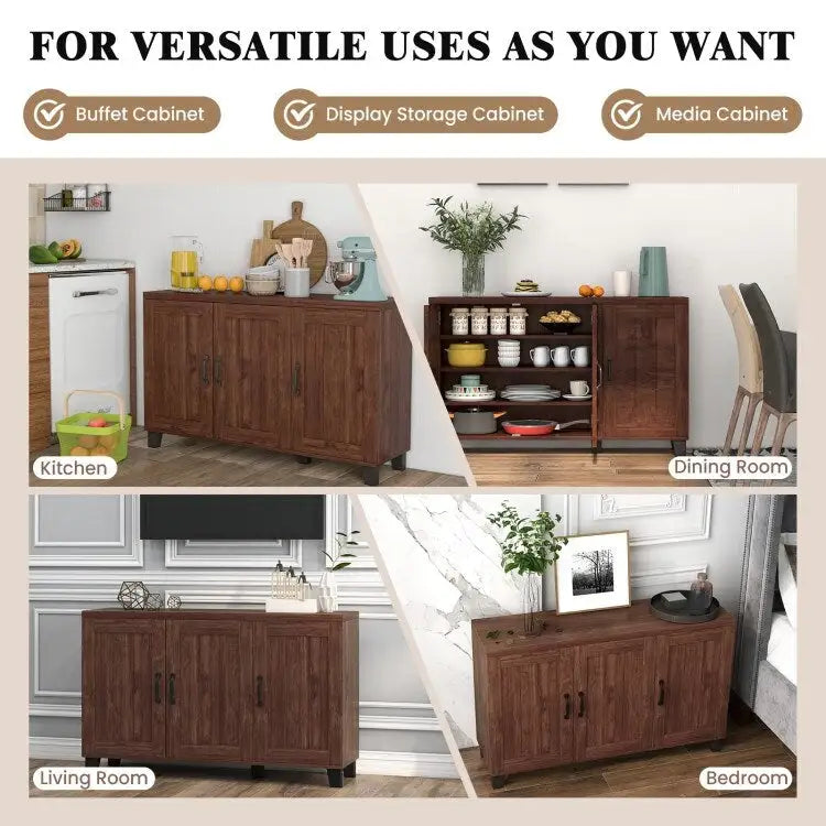 Bahut 3 portes avec étagères réglables et kits anti-basculement - 45 x 13 x 28 (L x l x H)