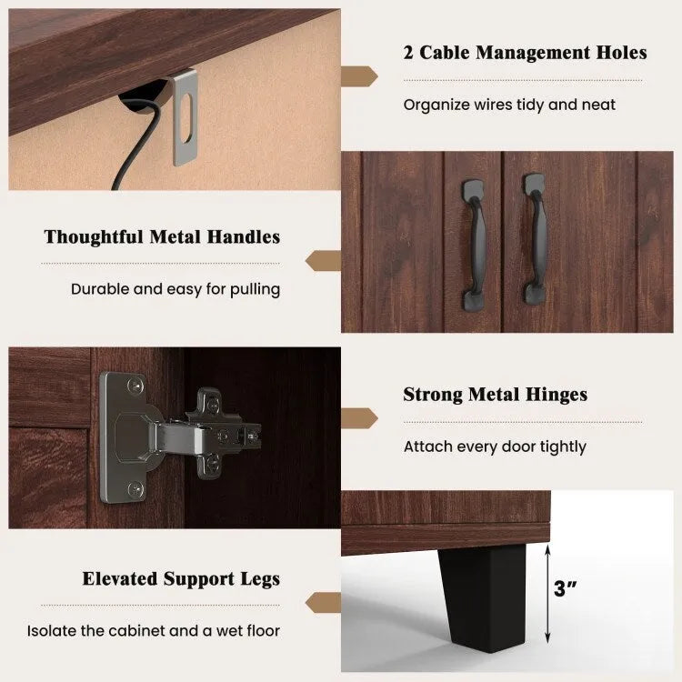 Bahut 3 portes avec étagères réglables et kits anti-basculement - 45 x 13 x 28 (L x l x H)