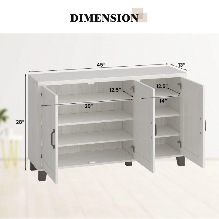 Bahut 3 portes avec étagères réglables et kits anti-basculement - 45 x 13 x 28 (L x l x H)