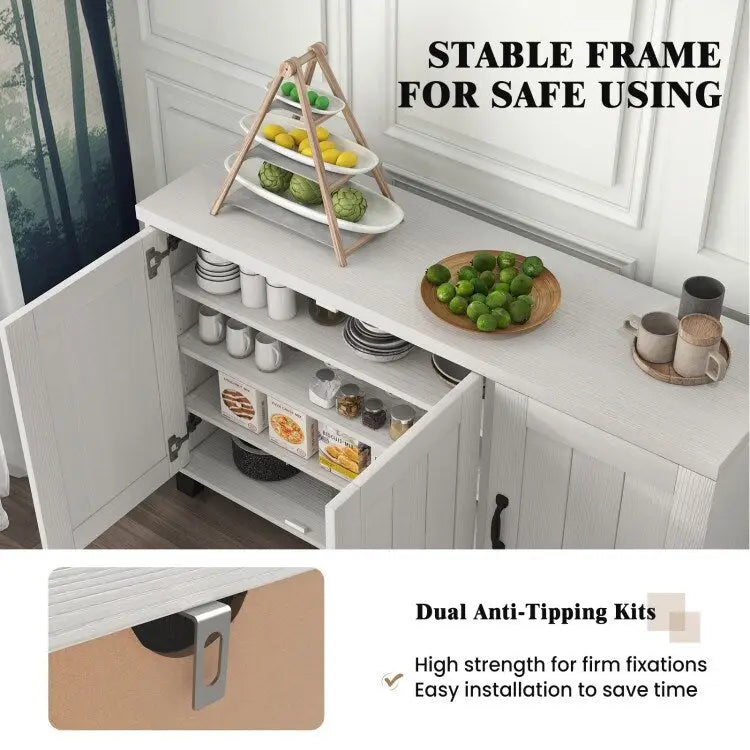 Bahut 3 portes avec étagères réglables et kits anti-basculement - 45 x 13 x 28 (L x l x H)