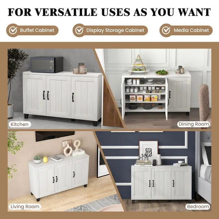 Bahut 3 portes avec étagères réglables et kits anti-basculement - 45 x 13 x 28 (L x l x H)
