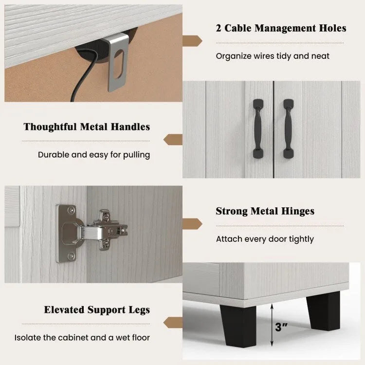 Bahut 3 portes avec étagères réglables et kits anti-basculement - 45 x 13 x 28 (L x l x H)