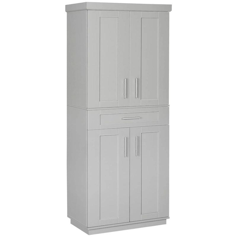 Armoire de cuisine moderne autoportante avec portes et tiroir, étagères réglables, grise