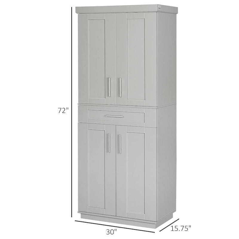 Armoire de cuisine moderne autoportante avec portes et tiroir, étagères réglables, grise