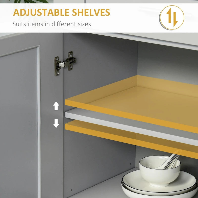 Armoire de cuisine moderne autoportante avec portes et tiroir, étagères réglables, grise