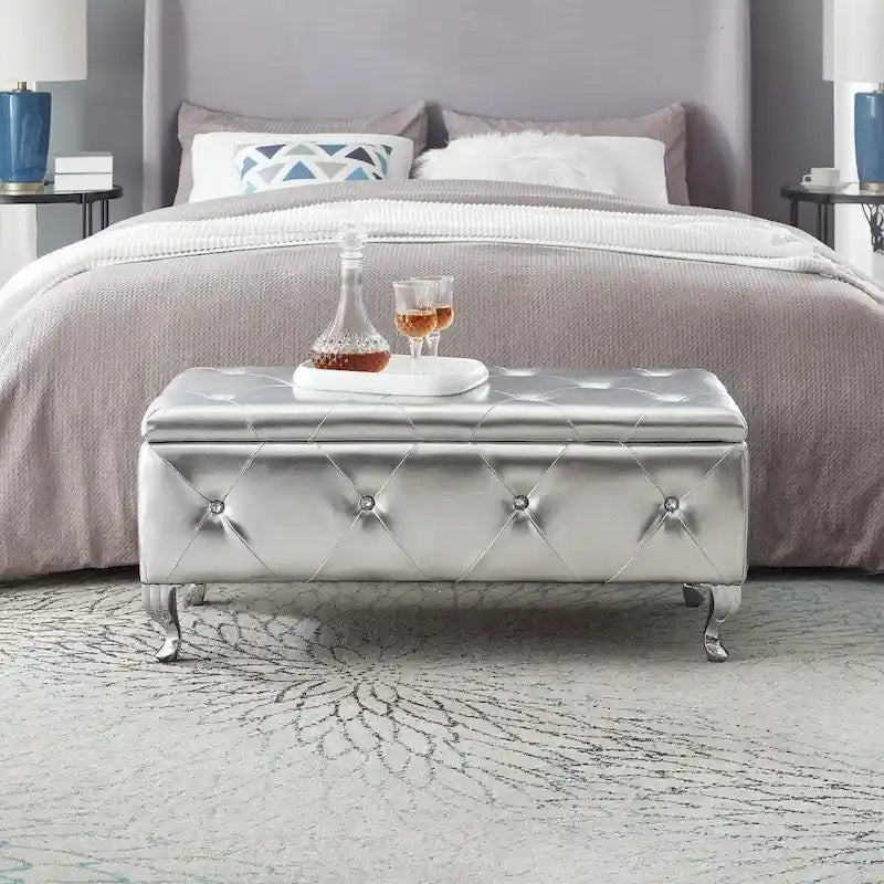 Banc de Rangement Rembourré Pour Chambre à Coucher Bout de Lit Bancs de Rangement Repose-Pieds avec Boutons en Cristal Pour Salon Entrée