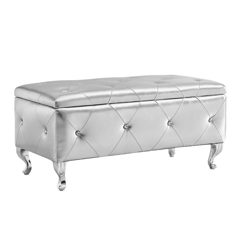 Banc de Rangement Rembourré Pour Chambre à Coucher Bout de Lit Bancs de Rangement Repose-Pieds avec Boutons en Cristal Pour Salon Entrée