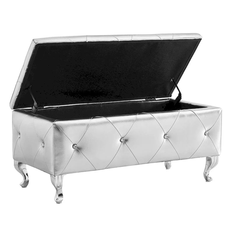 Banc de Rangement Rembourré Pour Chambre à Coucher Bout de Lit Bancs de Rangement Repose-Pieds avec Boutons en Cristal Pour Salon Entrée