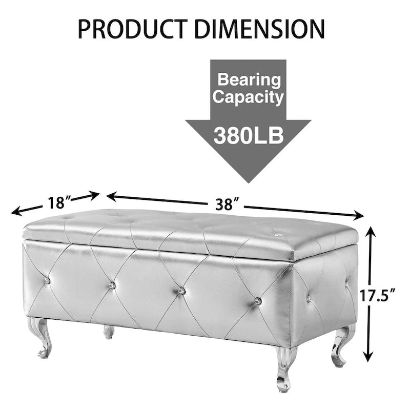 Banc de Rangement Rembourré Pour Chambre à Coucher Bout de Lit Bancs de Rangement Repose-Pieds avec Boutons en Cristal Pour Salon Entrée
